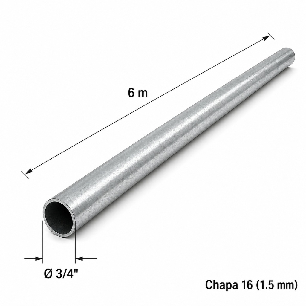 Tubo redondo 3/4" — Tubo completo (6m) — Galvanizado