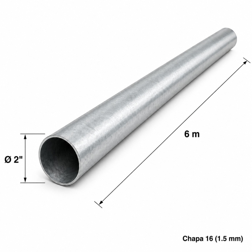 Tubo redondo 2" — Tubo completo (6m) — Galvanizado