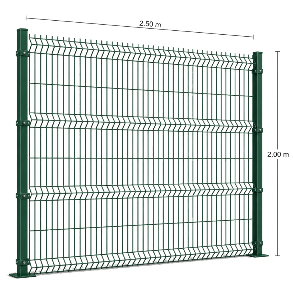 Kit Reja 3D 2.0 × 2.5 m — Pintado Verde (RAL 6005) — Fijación en concreto