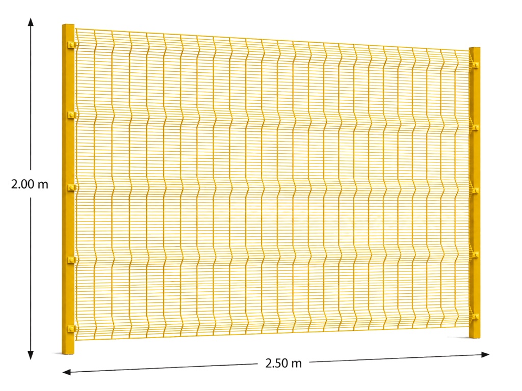 Kit Reja Antiescalable 2.5 × 2.0 m — Cuadrícula 1.2 × 7.5 cm — Pintado Amarillo (RAL 1003) — Fundir