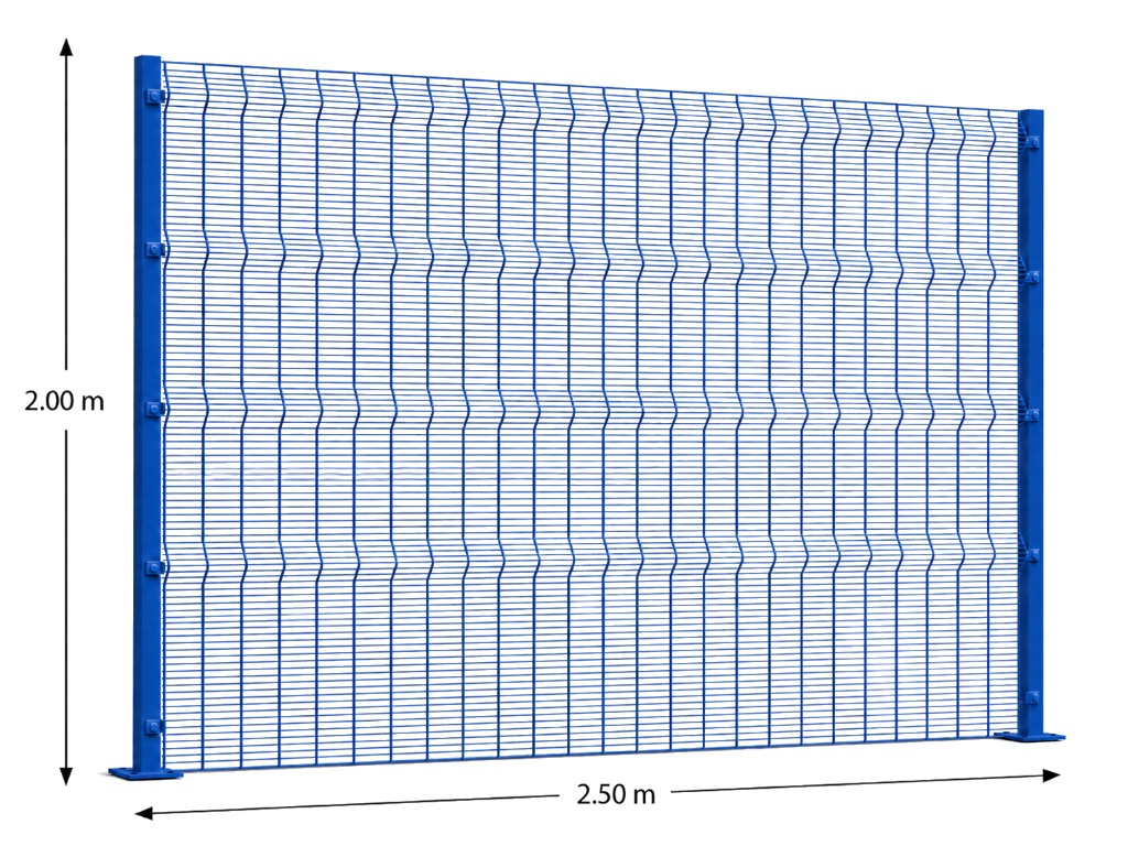 Kit Reja Antiescalable 2.5 × 2.0 m — Cuadrícula 1.2 × 7.5 cm — Pintado Azul (RAL 5017) — Fijación en concreto