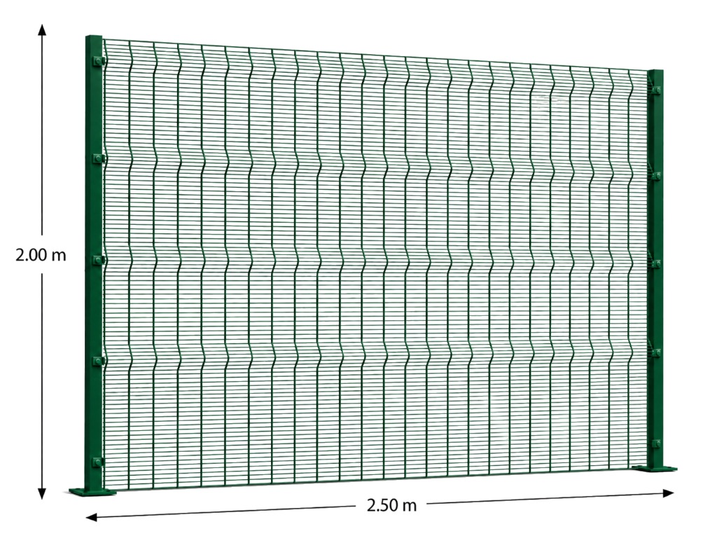 Kit Reja Antiescalable 2.5 × 2.0 m — Cuadrícula 1.2 × 7.5 cm — Pintado Verde (RAL 6005) — Fijación en concreto