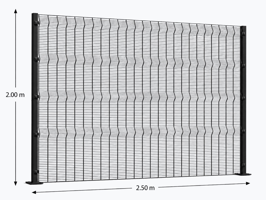 Kit Reja Antiescalable 2.5 × 2.0 m — Cuadrícula 1.2 × 7.5 cm — Pintado Negro (RAL 9011) — Fijación en concreto