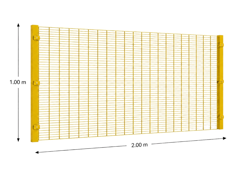 Kit Reja Antiescalable Sin Pliegues 1.0 × 2.0 m — Cuadrícula 1.2 × 7.5 cm — Pintado Amarillo (RAL 1003) — Fundir