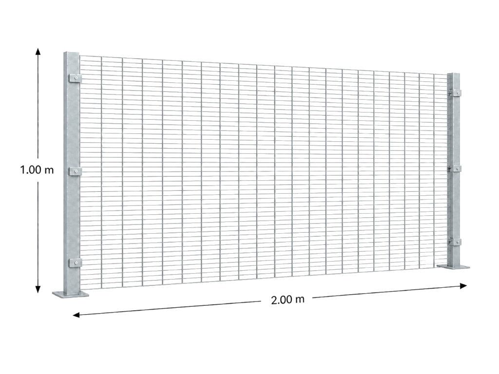 Kit Reja Antiescalable Sin Pliegues 1.0 × 2.0 m — Cuadrícula 1.2 × 7.5 cm — Galvanizado — Fijación en concreto