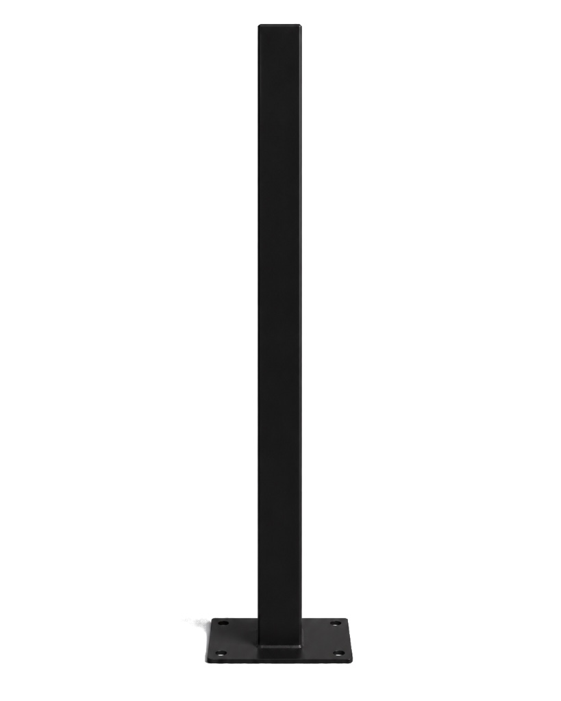 Poste para fijación en concreto 2"×2" — 0.6 m — Pintado Negro (RAL 9011) (incluye platina 7"×4")