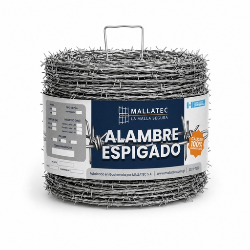 [ESP-400V-CAL14] Alambre espigado Mallatec — Rollo de 400 varas (335 m) — Calibre 14 — 2.03 mm