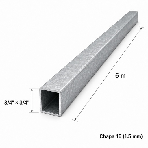 [TBC3/4] Tubo cuadrado 3/4" — Tubo completo (6m) — Galvanizado