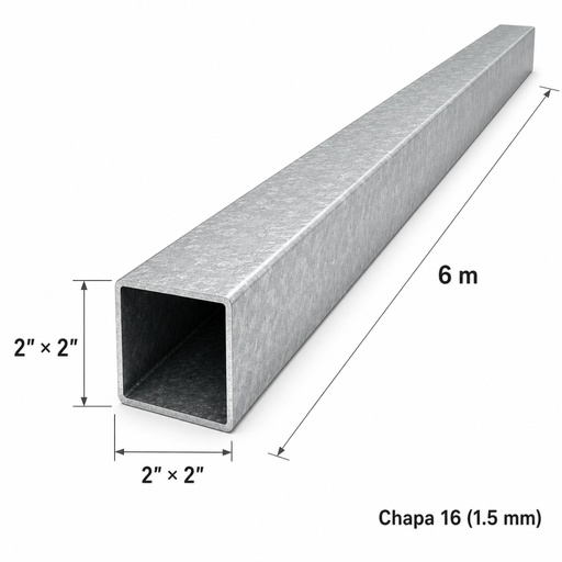 [TBC2X2/T] Tubo cuadrado 2"×2" — Tubo completo (6m) — Galvanizado