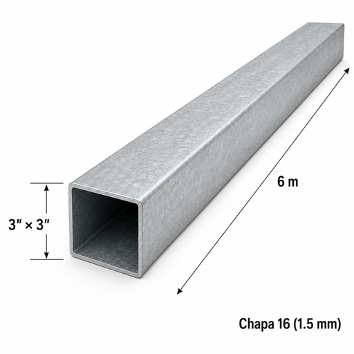 [TBC3X3/T] Tubo cuadrado 3"×3" — Tubo completo (6m) — Galvanizado