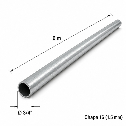 [TBR3/4] Tubo redondo 3/4" — Tubo completo (6m) — Galvanizado