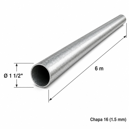 [TBR1-1/2] Tubo redondo 1 1/2" — Tubo completo (6m) — Galvanizado