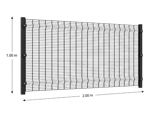 [KIT-RAE-100X200/PF/PE/NE] Kit Reja Antiescalable 1.0 × 2.0 m — Cuadrícula 1.2 × 7.5 cm — Pintado Negro (RAL 9011) — Fundir