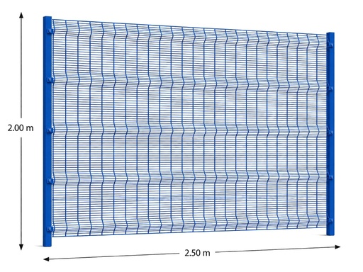 [KIT-RAE-250X200/PF/PE/AZ] Kit Reja Antiescalable 2.5 × 2.0 m — Cuadrícula 1.2 × 7.5 cm — Pintado Azul (RAL 5017) — Fundir