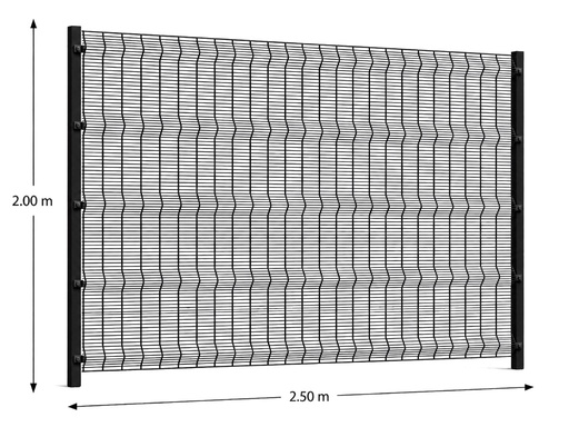 [KIT-RAE-250X200/PF/PE/NE] Kit Reja Antiescalable 2.5 × 2.0 m — Cuadrícula 1.2 × 7.5 cm — Pintado Negro (RAL 9011) — Fundir