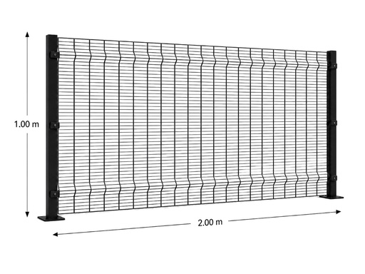 [KIT-RAE-100X200/FC/PE/NE] Kit Reja Antiescalable 1.0 × 2.0 m — Cuadrícula 1.2 × 7.5 cm — Pintado Negro (RAL 9011) — Fijación en concreto