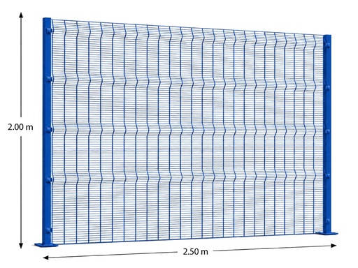 [KIT-RAE-250X200/FC/PE/AZ] Kit Reja Antiescalable 2.5 × 2.0 m — Cuadrícula 1.2 × 7.5 cm — Pintado Azul (RAL 5017) — Fijación en concreto