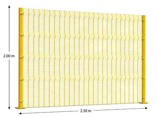 [KIT-RAE-250X200/FC/PE/AM] Kit Reja Antiescalable 2.5 × 2.0 m — Cuadrícula 1.2 × 7.5 cm — Pintado Amarillo (RAL 1003) — Fijación en concreto