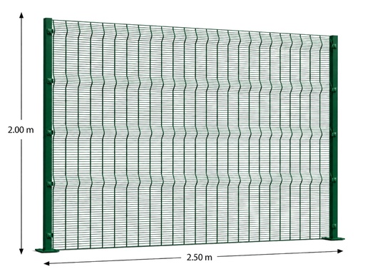 [KIT-RAE-250X200/FC/PE/VE] Kit Reja Antiescalable 2.5 × 2.0 m — Cuadrícula 1.2 × 7.5 cm — Pintado Verde (RAL 6005) — Fijación en concreto