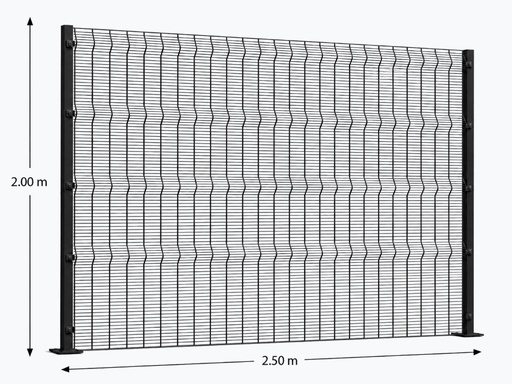 [KIT-RAE-250X200/FC/PE/NE] Kit Reja Antiescalable 2.5 × 2.0 m — Cuadrícula 1.2 × 7.5 cm — Pintado Negro (RAL 9011) — Fijación en concreto