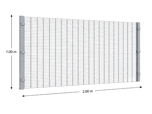 [KIT-RAE-100X200/SP/PF] Kit Reja Antiescalable Sin Pliegues 1.0 × 2.0 m — Cuadrícula 1.2 × 7.5 cm — Galvanizado — Fundir