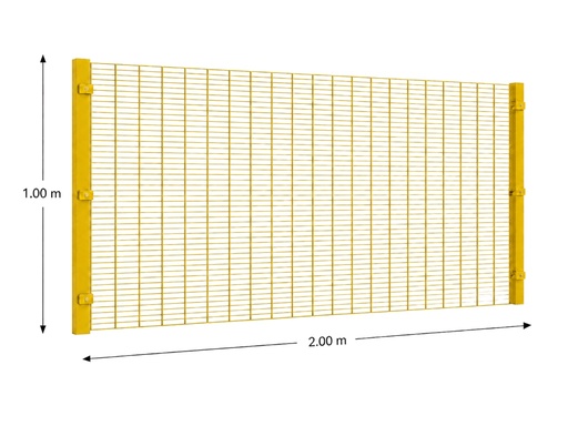 [KIT-RAE-100X200/SP/PF/PE/AM] Kit Reja Antiescalable Sin Pliegues 1.0 × 2.0 m — Cuadrícula 1.2 × 7.5 cm — Pintado Amarillo (RAL 1003) — Fundir
