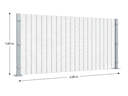 [KIT-RAE-100X200/SP/FC] Kit Reja Antiescalable Sin Pliegues 1.0 × 2.0 m — Cuadrícula 1.2 × 7.5 cm — Galvanizado — Fijación en concreto