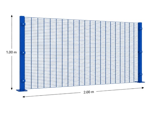 [KIT-RAE-100X200/SP/FC/PE/AZ] Kit Reja Antiescalable Sin Pliegues 1.0 × 2.0 m — Cuadrícula 1.2 × 7.5 cm — Pintado Azul (RAL 5017) — Fijación en concreto