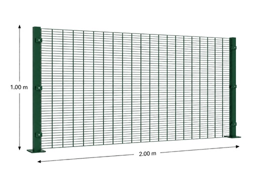 [KIT-RAE-100X200/SP/FC/PE/VE] Kit Reja Antiescalable Sin Pliegues 1.0 × 2.0 m — Cuadrícula 1.2 × 7.5 cm — Pintado Verde (RAL 6005) — Fijación en concreto